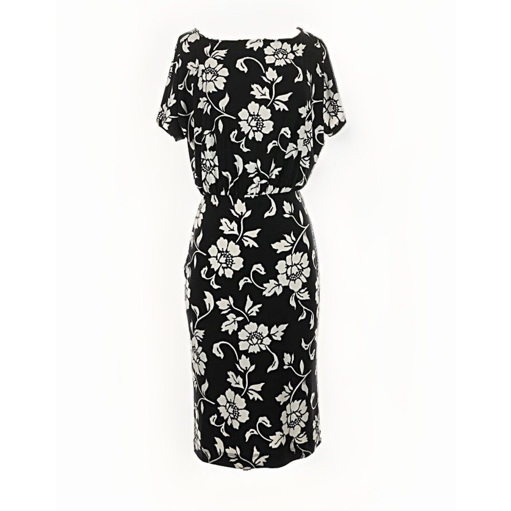 Ann Taylor black and white floral sheath dress Sz M Cinched Waist